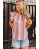 Azura Exchange Striped Print Ruffle Blouse - S