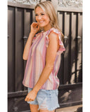 Azura Exchange Striped Print Ruffle Blouse - S