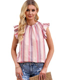 Azura Exchange Striped Print Ruffle Blouse - S