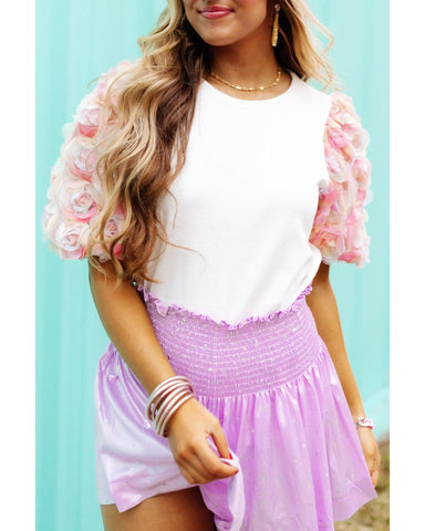 Azura Exchange Floral Sleeve Round Neck Blouse - M