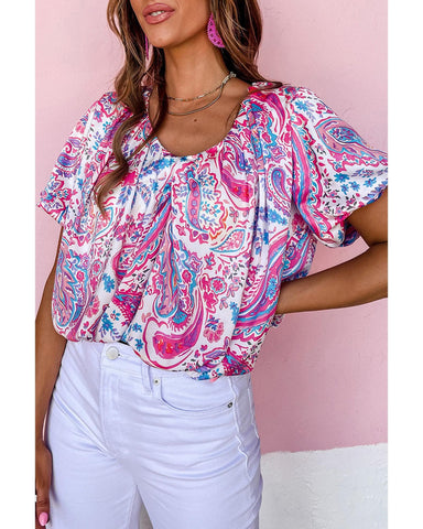 Azura Exchange Paisley Print Puff Sleeve Blouse - M