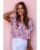 Azura Exchange Paisley Print Puff Sleeve Blouse - M