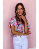 Azura Exchange Paisley Print Puff Sleeve Blouse - M