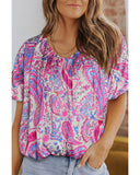 Azura Exchange Paisley Print Puff Sleeve Blouse - M