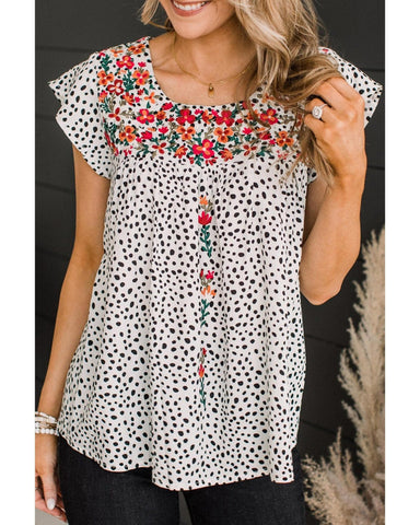 Azura Exchange Embroidered Flutter Sleeve Blouse - M