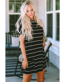 Azura Exchange Striped Print Side Pockets Short Sleeve Tunic Top - L