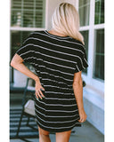 Azura Exchange Striped Print Side Pockets Short Sleeve Tunic Top - L