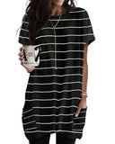 Azura Exchange Striped Print Side Pockets Short Sleeve Tunic Top - S