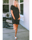 Azura Exchange Striped Print Side Pockets Short Sleeve Tunic Top - S