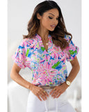 Azura Exchange Abstract Floral Print Notch V Neck Blouse - XL