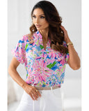 Azura Exchange Abstract Floral Print Notch V Neck Blouse - XL