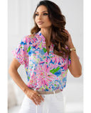 Azura Exchange Abstract Floral Print Notch V Neck Blouse - XL