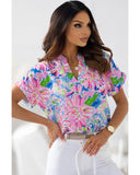 Azura Exchange Abstract Floral Print Notch V Neck Blouse - XL