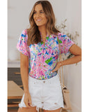 Azura Exchange Abstract Floral Print Notch V Neck Blouse - XL