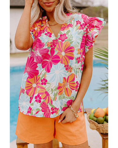 Azura Exchange Floral Print V Neck Blouse - L