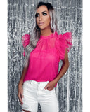 Azura Exchange Ruffle Tulle Flutter Sleeve Blouse - XL