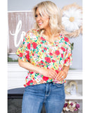 Azura Exchange Ruffled V Neck Floral Print Blouse - S
