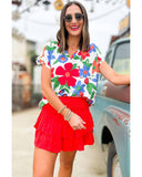 Azura Exchange V Neck Flower Print Blouse - XL