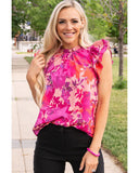 Azura Exchange Flutter Sleeves Frilled Neck Blouse - S