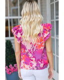 Azura Exchange Flutter Sleeves Frilled Neck Blouse - S