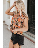 Azura Exchange Floral Flutter Sleeves Square Neck Blouse - L