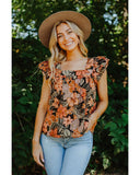 Azura Exchange Floral Flutter Sleeves Square Neck Blouse - XL