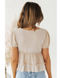 Azura Exchange Waffle Patchwork Frilled V Neck Blouse - L