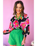 Azura Exchange Print Puff Sleeve Blouse - L