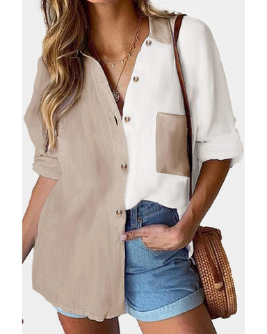 Azura Exchange Colorblock Long Sleeve Pocket Blouse - M