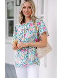 Azura Exchange O-Neck Short Sleeve Floral Print Babydoll Blouse - L