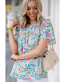 Azura Exchange O-Neck Short Sleeve Floral Print Babydoll Blouse - L