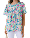 Azura Exchange O-Neck Short Sleeve Floral Print Babydoll Blouse - L