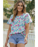 Azura Exchange O-Neck Short Sleeve Floral Print Babydoll Blouse - L
