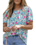 Azura Exchange O-Neck Short Sleeve Floral Print Babydoll Blouse - L