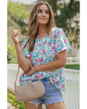 Azura Exchange O-Neck Short Sleeve Floral Print Babydoll Blouse - L