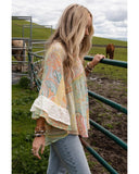 Azura Exchange Paisley Print Bell Sleeve Sheer Blouse - L