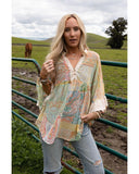 Azura Exchange Paisley Print Bell Sleeve Sheer Blouse - L