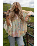 Azura Exchange Paisley Print Bell Sleeve Sheer Blouse - L