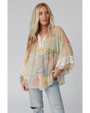 Azura Exchange Paisley Print Bell Sleeve Sheer Blouse - L