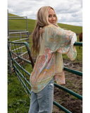 Azura Exchange Paisley Print Bell Sleeve Sheer Blouse - M