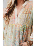 Azura Exchange Paisley Print Bell Sleeve Sheer Blouse - M