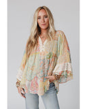 Azura Exchange Paisley Print Bell Sleeve Sheer Blouse - M