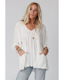 Azura Exchange V-Neck Bracelet Sleeve Ruffle Blouse - L