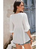 Azura Exchange V-Neck Bracelet Sleeve Ruffle Blouse - S