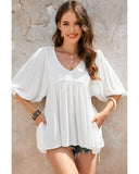Azura Exchange V-Neck Bracelet Sleeve Ruffle Blouse - S