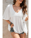 Azura Exchange V-Neck Bracelet Sleeve Ruffle Blouse - S