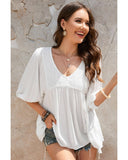 Azura Exchange V-Neck Bracelet Sleeve Ruffle Blouse - XL