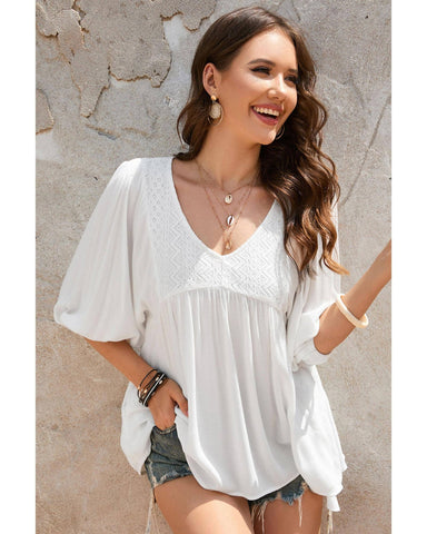 Azura Exchange V-Neck Bracelet Sleeve Ruffle Blouse - XL