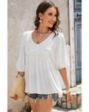 Azura Exchange V-Neck Bracelet Sleeve Ruffle Blouse - XL
