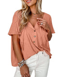 Azura Exchange Textured Loose Top with Notched V Neck and Buttoned Front - L